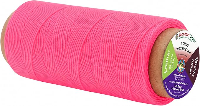 Mandala Crafts 100M 0.65mm Hot Pink Round Waxed Thread for Leather Sewing