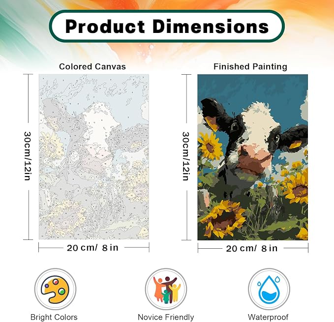 Framed Paint by Numbers Kit for Adults Beginner & Kids Ages 8-12, Funny Animal Cow Adult Paint by Number Kits on Canvas with Frame, DIY Number Painting for Adults for Home Wall Decor Gift 8 x 12 Inch