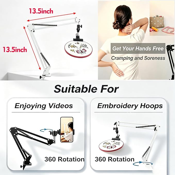 Embroidery Hoop Holder Adjust Embroidery Hoop Stand Metal Embroidery Stand Folding Embroidery Stand Cross Stitch Stand Hands, Suitable for Embroidery Hoops