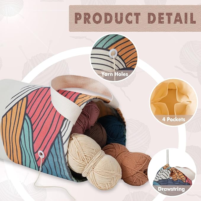 TOGETRUE Yarn Bag, Knitting Crochet Bag, Portable Yarn Storage Bags Organizer for Crocheting Project, Store Skein Ball, Short Knitting Needle (Medium, Color Arc)