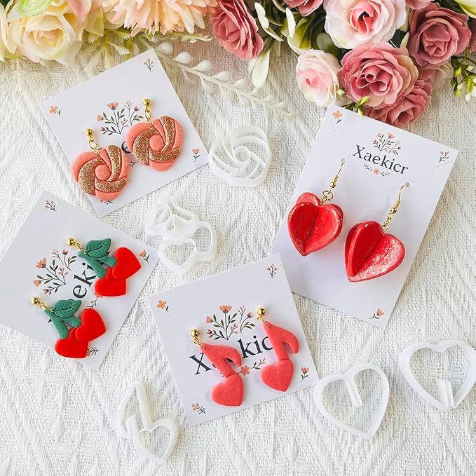Heart Theme Polymer Clay Cutters – Molds, Clay Cutters for Polymer Clay, Clay Earring Tools Set