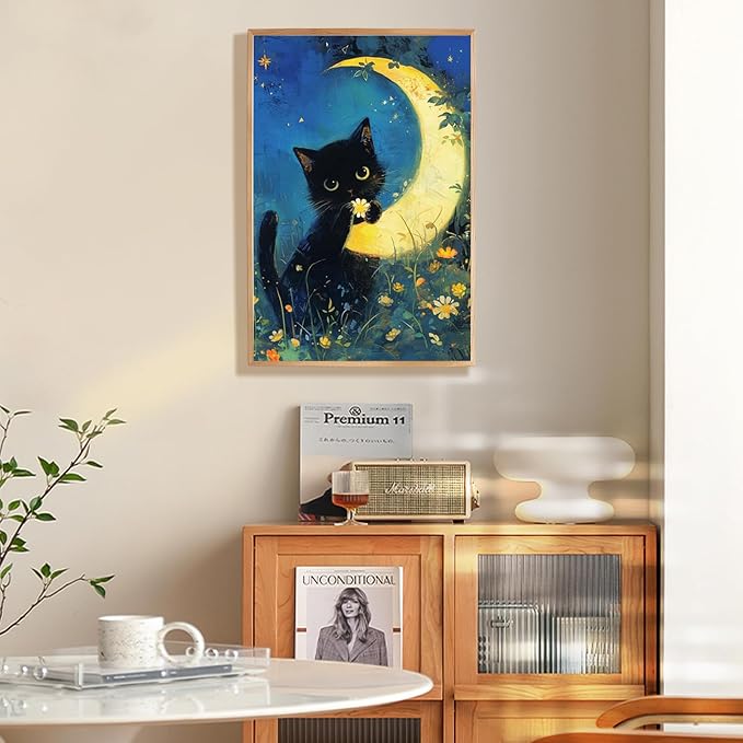 Fountor Black Cat Framed Paint by Numbers Kit for Adults Beginner 8x12 Inch