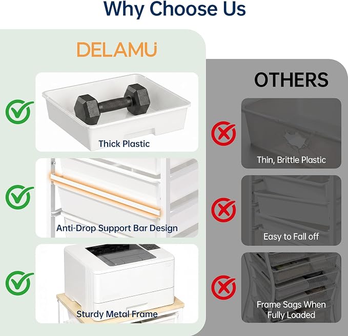 Delamu Rolling Storage Cart with 8 Drawers, Utility Craft Storage Cart | Storage Drawers Cart with Wooden Tabletop and Lockable Casters for Classroom Office Dorm Craft Art Supplie, Green