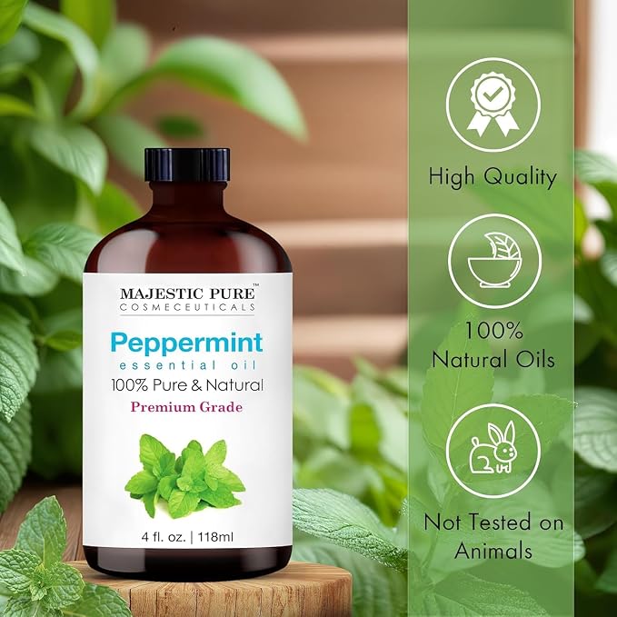 Majestic Pure Peppermint Essential Oil for Diffuser - 4 Fl Oz | 100% Pure and Natural Peppermint Oil for Aromatherapy, Massage, Steam inhalation, Air Freshner, DIY, Soap and Candle Making
