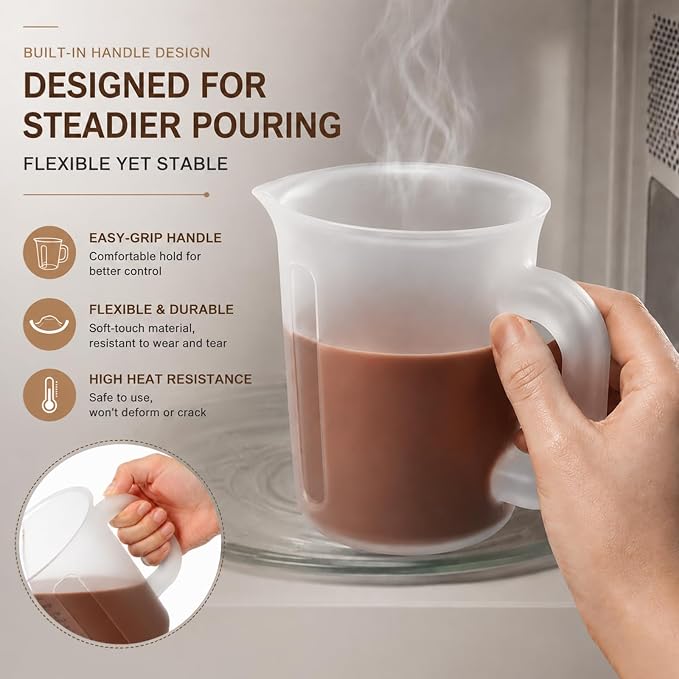 Palksky 2 Cup Measuring Cups with Spout, 16 oz Liquid Measuring Cups with Handle, Flexible Microwave Safe Measuring Cup for Baking, Cooking, Chocolate, Butter, Syrup