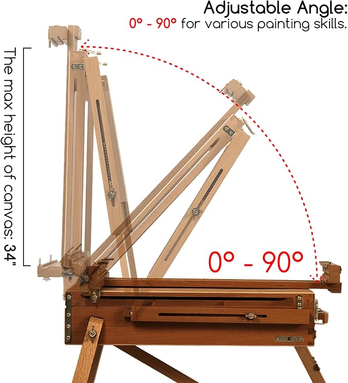 MEEDEN Portable French Easel for Painting: Beech Wood Plein Air Art Easel | Wooden Sketchbox for Outdoor Travel - Studio Art Easel Stand with Metal Side Tray - Holds Canvas up to 34"- Walnut