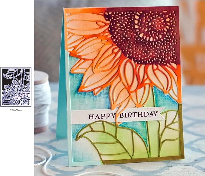 Lapoo 3D Backgrounds Frame Metal Cutting Die for Scrapbooking, New Cutting Dies DIY Album Card Making Decor Paper Craft Metal Die Cuts Party Wedding Decorations (Sunflower 5.5 x 4.3 in)
