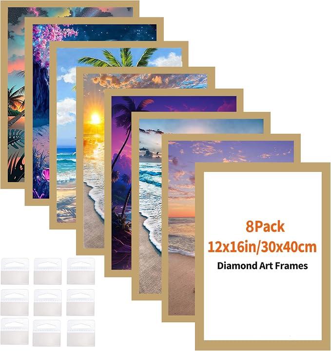 Diamond Art Frame 12x16 Inch - Diamond Frames 30x40 cm Painting Suitable for 10x14inch Picture, Diamond Frame Magnetic Self-Adhesive,Suitabble Frames Painting for Wall Window Door (8 Pack (Gold))