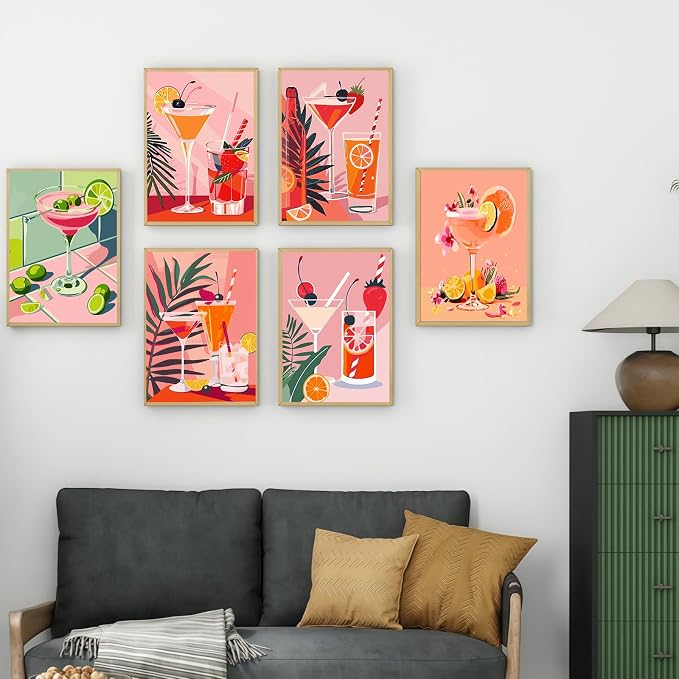 Mosaflare 6 Cocktail Pack Painting by Numbers Kit for Beginner 8X12 inch | Adult Paint by Number Kits on Canvas, DIY Acrylic Oil Easy Painting by Numbers for Home Wall Decor (Without Frame)