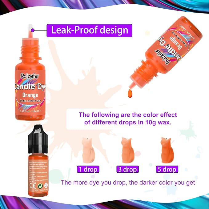 Roizefar Liquid Candle Dye - 12 Colors, 0.34 fl oz Each