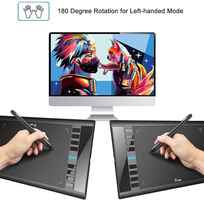 UGEE M708 Drawing Tablet, 10x6 inch Large Space for Digital Drawing | 8 Hot Keys, Passive Stylus of 16384 Levels Pressure, Digital Graphics Art Tablet, For PC Paint, Design, Art Creation Sketch