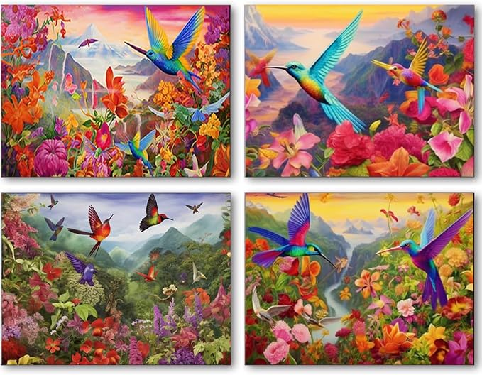 DOTSOPS 4 Pcs Hummingbird Diamond Painting Kits for Adults Round Full Drill | Art Painting Kit,Crafts DIY 5D Diamond Art Packs Kits,Full for Adults Beginner,Home Wall Decoration Gift 11.8 x 15.7 Inches