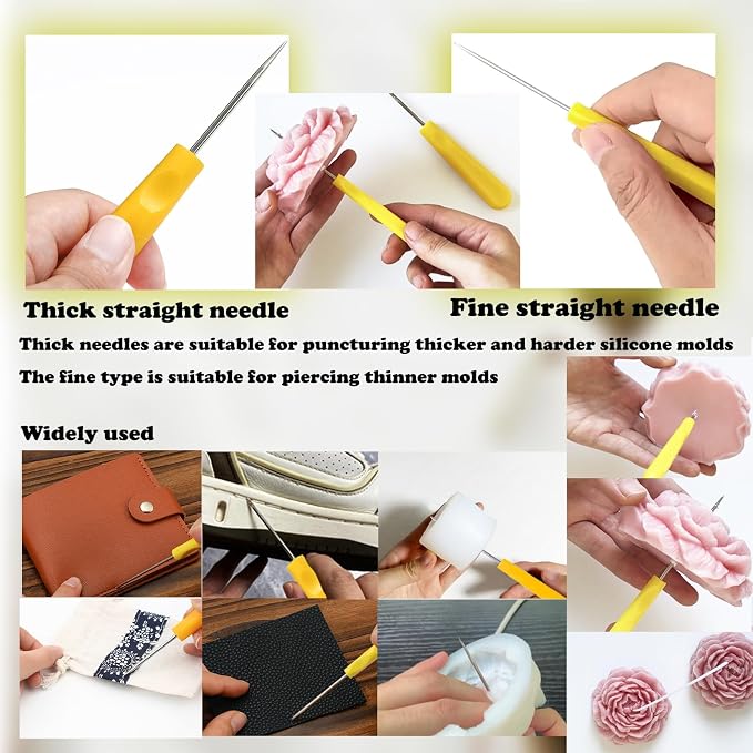 11 Pcs Candle Needle Kit,Wick Inserting Tool Molds Punch Needle with Hook Eye,Large-Eye Candle Wicking Needle(2 Style)
