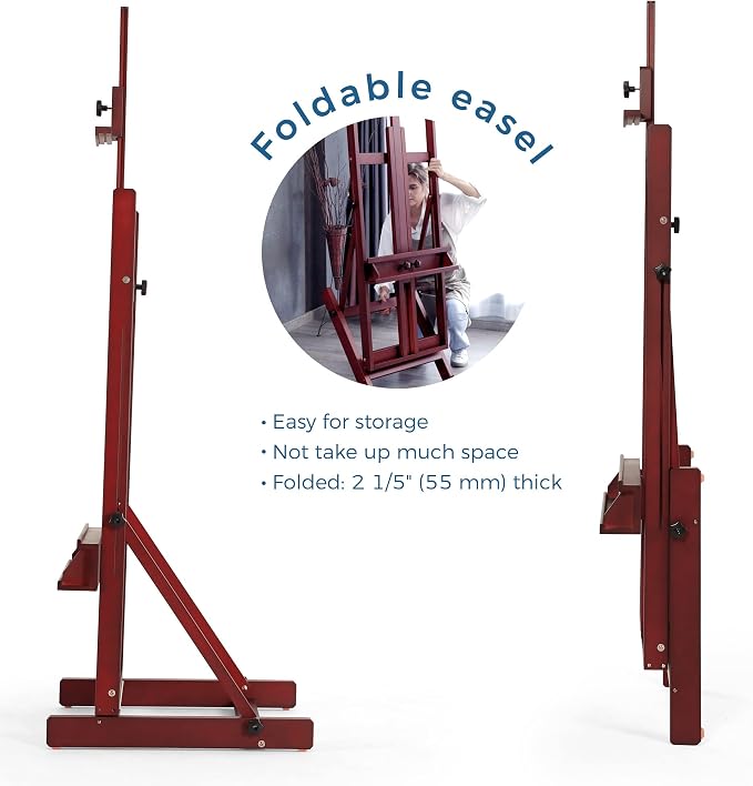 VISWIN Large H-Frame Easel for Painting 53"-91" H, Adjustable Solid Beech Wood Heavy Duty Easel Stand with Storage Tray, Hold Canvas up to 78", Art Easel for Adults, Artists - Walnut