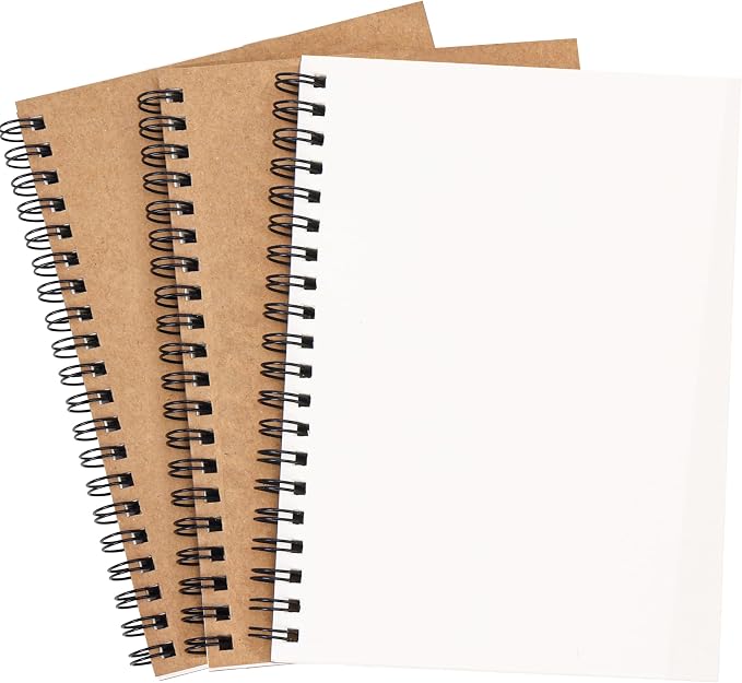 EOOUT 3 Pack Blank Spiral Notebooks B6 Sketchbooks, 140 Pages / 70 Sheets, Unlined Journals 5 x 7in 100GSM for Drawing, Art, Students, Office (Kraft)