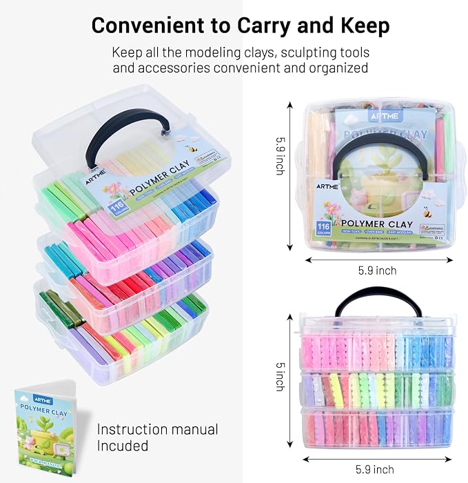 Artme Polymer Clay, 116 Colors Oven Bake Modeling Clay Starter Kits for Kids, Creative Polymer Clay Kit with Sculpting Tools and Jewelry Accessories, Non-Toxic, Ideal DIY Gifts for Adults and Teens