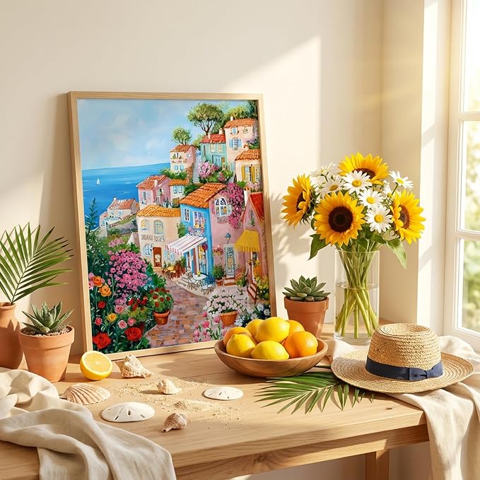 Diamond Art Kits for Adults,Seaside Town Diamond Painting Kits 12X16 Inch