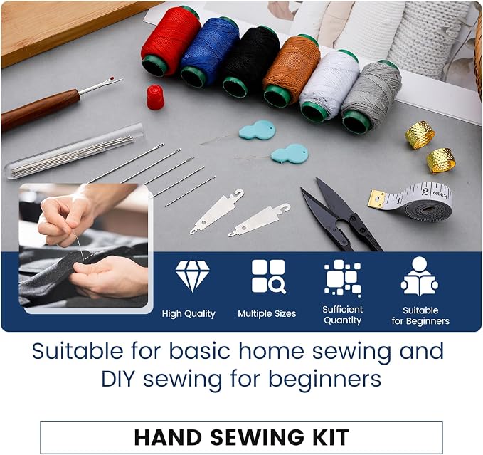 TLKKUE Sewing Kit for Adults, Steel Needles for Hand Sewing | 40 Pcs Sewing Kit with Sewing Needles Storage Bag Threads Thimbles Seam Rippers for Repair Clothing(6Color Upholstery Thread)