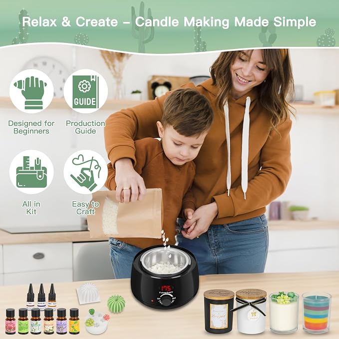 ZEROMX Complete DIY Candle Making Kit for Beginners Digital Wax Melter | User-friendly kit to make beautiful crafts & handmade gifts.
