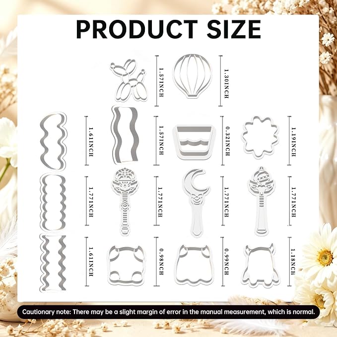 14Pcs Polymer Clay Cutters, Clay Earring Cutters Plastic Clay Jewelry Cutters for Earrings, Hair Clips & Mini Christmas Decorations-Balloon Dog, Hot Air Balloon, Crescent Moon, Monster, Magic Wand