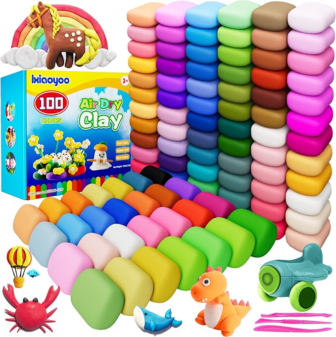 Ixiaoyoo Air Dry Clay, 100 Colors Foam Modeling Clay for School Projects