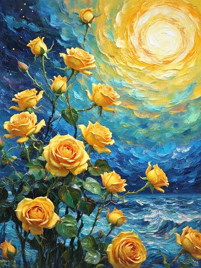 ZRIZQ Flowers Paint by Numbers Kit for Adults Beginner,Yellow Roses,16x20