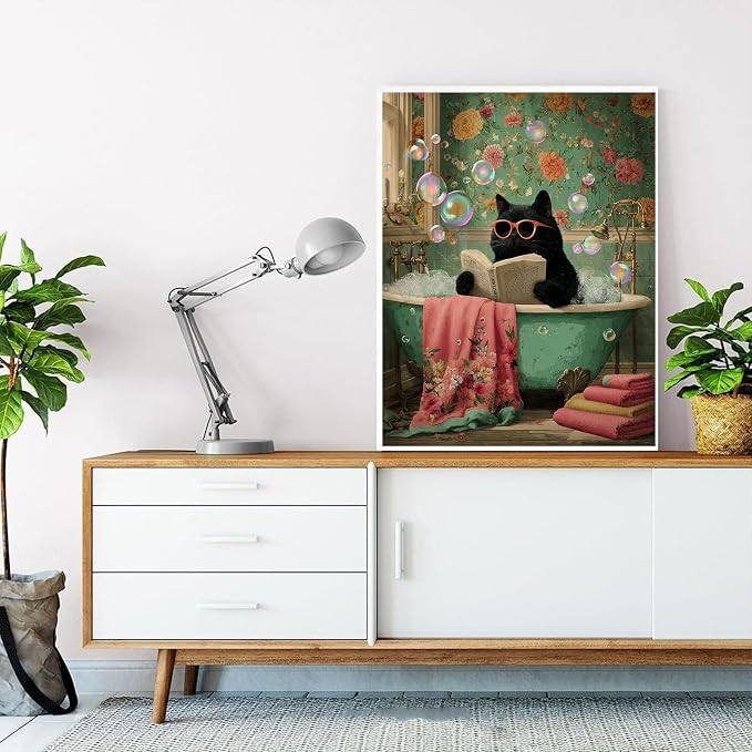 HITO Cat Paint by Numbers Kit for Adults 16x20 Inch Frameless | Bathroom Cat Paint by Numbers Kit for Adults Beginner, DIY Acrylic Oil Easy Painting by Numbers for Gift Home Wall Decor