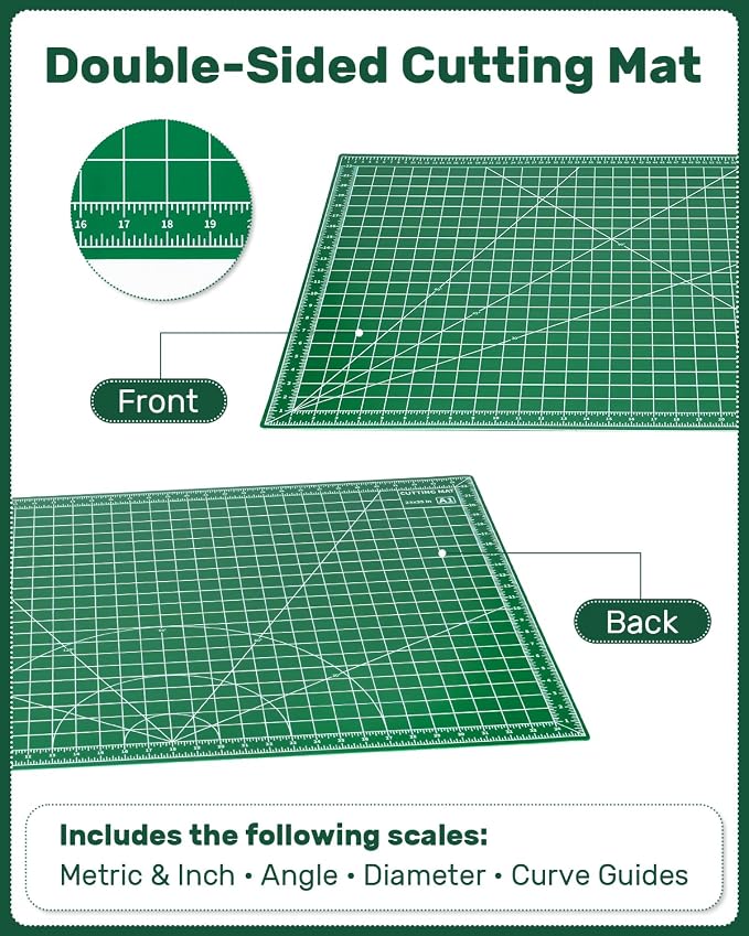 Self Healing Cutting Mat, 23" x 35", Large Double-Sided Rotary Cutting Mat for Sewing, Quilting, Scrapbooking, Fabric & Craft Cutting Board, (A1), Green