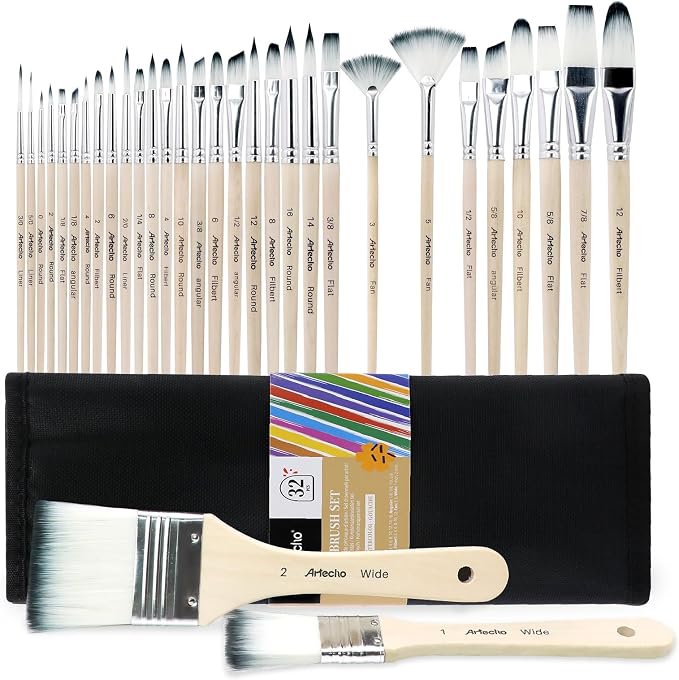 Artecho 32 Pcs Acrylic Paint Brushes Set with Case