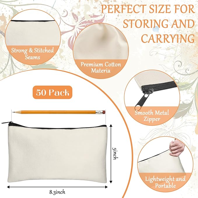 Legigo Blank Canvas Bags Zipper Pouch Makeup Bags Pencil Pouch Bulk | Multi-Purpose, Sturdy Canvas Pouch with Zipper, Cosmetic Travel Toiletry Bag for DIY Crafts, Gifts & Storage, 8.3 x 5 Inch