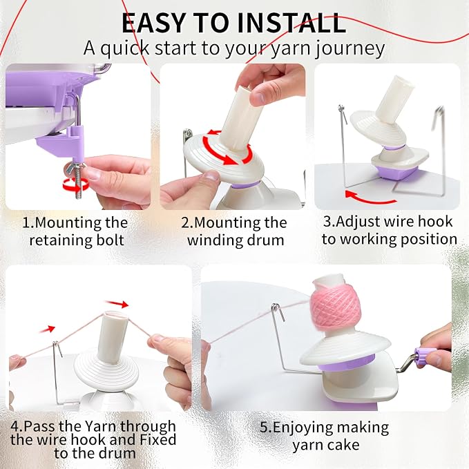 SPEENSUN 3.5 OZ Yarn Ball Winder, Low Noise Spinner for Crocheting, Purple | ABS Manual Ball Maker with Non-Slip Table Clamp, Easy Install Knitting Tool, Smooth Operation for Yarns Below Size 5