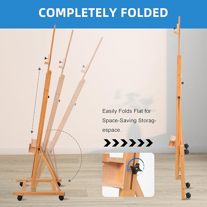 Falling in Art Large H-Frame Studio Artist Easel, Holds up to 51'', Natural