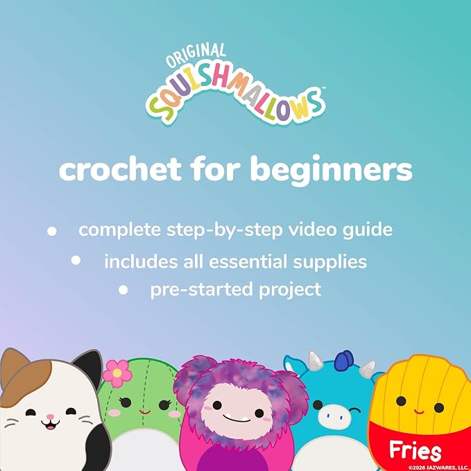 Original Squishmallows™ Crochet Kit – Archie Bag Charm, Axolotl Crochet Kit for Beginners with Yarn, Starter Hooks, Step-by-Step Tutorials, DIY Craft, Great Teen Gifts