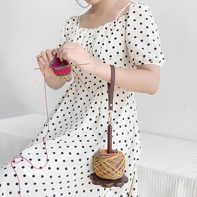 Portable Wrist Yarn Holder for Crocheting and Knitting, Wooden Yarn Ball Minder with Leather Strap, Yarn Spinner Stand for Yarn Storage and Organizer, Crochet Accessories for Beginners and Experts
