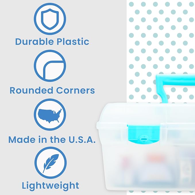 ArtBin 6937AG Essentials Lift-Out Tray Box, Portable Art & Craft Organizer with Handle and Tray, Clear/Aqua