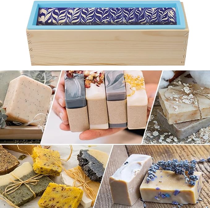 GNIEMCKIN Soap Loaf Box, 42 oz Silicone Soap Wood Box for Soap Making with Wooden Boxes, Set of 6, Soap Bar Box Can Be Used for Homemade Soap Produce, Soap Making, Ideal Size and Large Capacity.