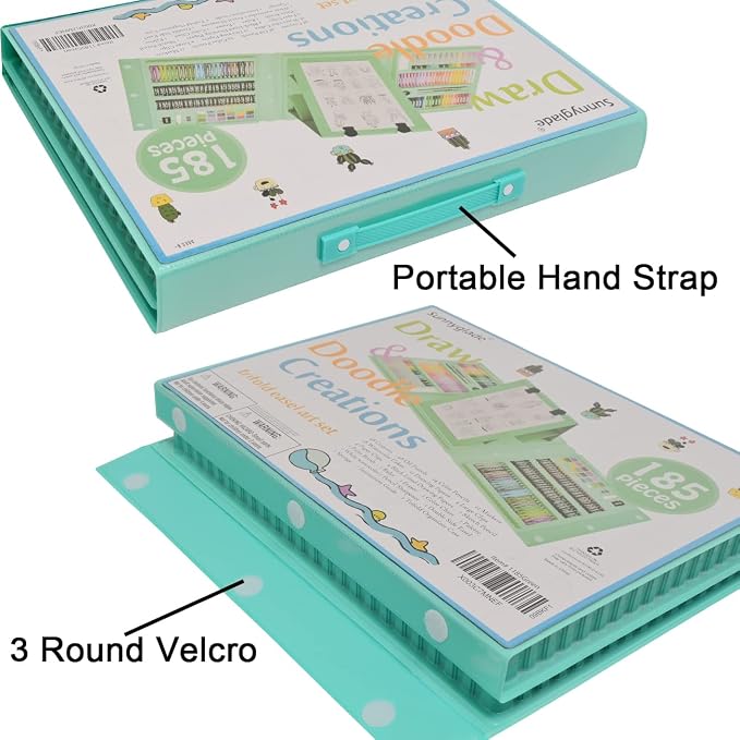Sunnyglade 185 Pieces Double Sided Trifold Easel Art Set Art Supplies Green | Art Kit Drawing Art Box with Oil Pastels, Crayons, Colored Pencils, Markers, Paint Brush, Watercolor Cakes, Sketch Pad
