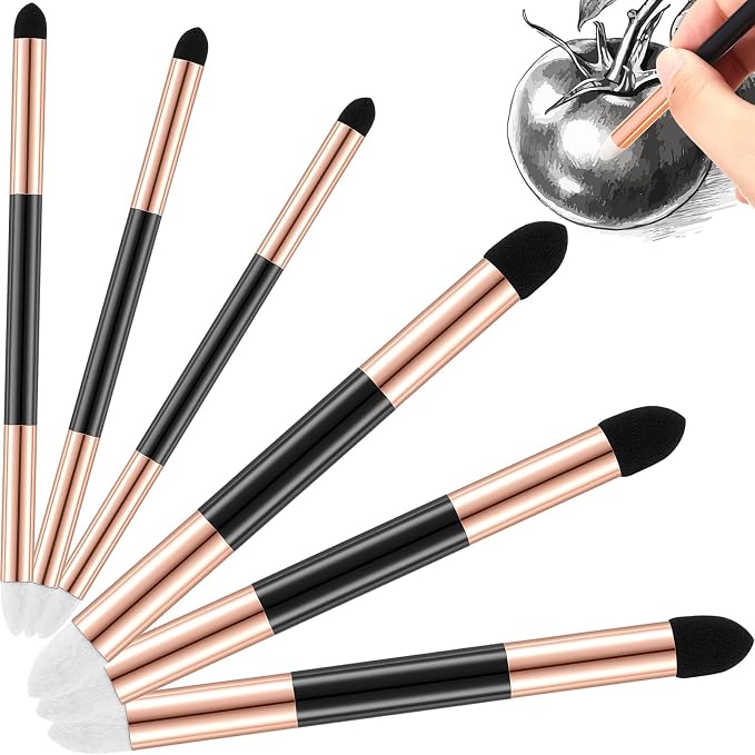 Kosiz 6 Pcs Blending Sponge Pen Rub and Buff Double Headed,Gold | Washable Reusable Sketching Blender Stumps for Artist Drawing, Highlight Shadow Detail Shading, Wipe Buff Art Tools