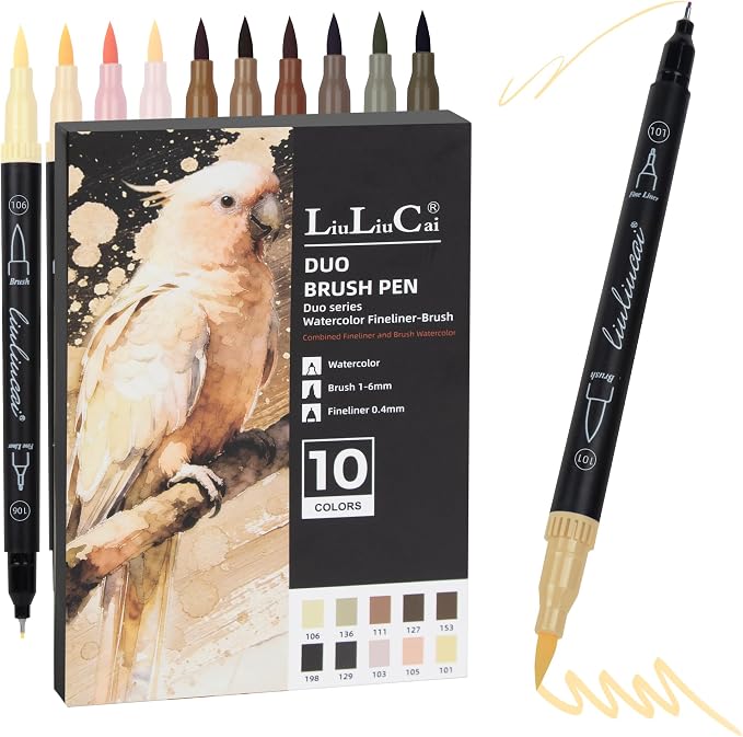 LIULIUCAI 10 Skin Tone Dual Marker, Fine & Brush Tip Pens for Coloring