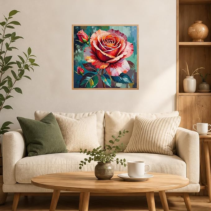 AUKELHJ Framed Paint by Numbers Kit for Adults, Rose, 10x10 inch
