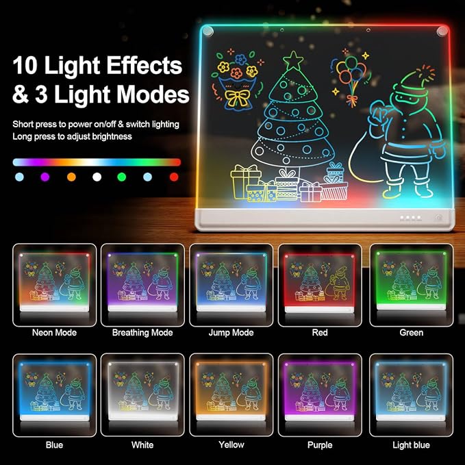 19.7-Inch Rechargeable Doodle Glow LED Note Board,15-Color Light Effects,Neon Light Up Drawing Tablet Up Drawing Pad Dry Erase with Built-in Stand,Gift Toy for Kids/Girls/Teens,7 Markers Tracing Book