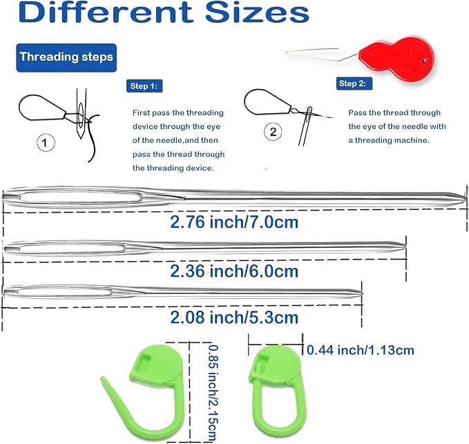 17 Pcs Sewing Knitting Kits, 9 Pcs Large-Eye Blunt Yarn Needles, 2 Pcs Needle Threader, 6 Pcs Colorful Knitting Crochet Locking Counter Stitch Needle, Suitable for Crochet Project
