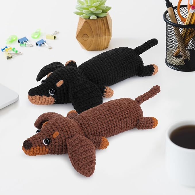 Fortuning's JDS Crochet Kit for Beginners, 2 PCS Dachshund Crochet Kits