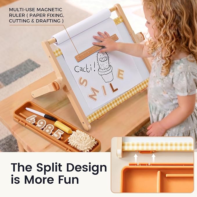 Tiny Land Tabletop Kids Art Easel, 5-Level Magnetic Drawing Board