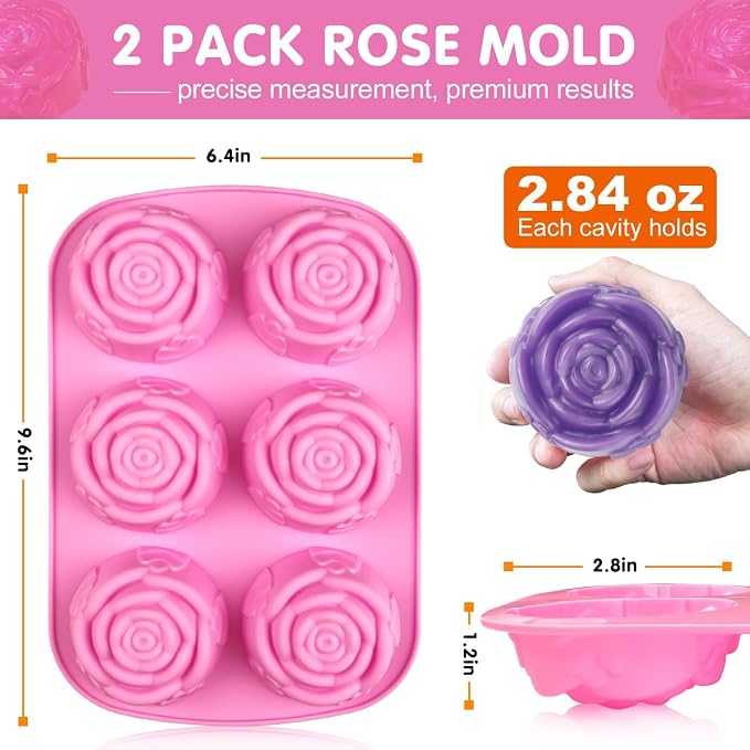 Walfos Rose Ice Cube Mold 2.8 Inch,Soap Mold, Make 12 Cute Flower Shape Ice. BPA Free and Dishwasher Safe.Release Easily.Perfect for Soap Cocktails Juice Whiskey Jelly Chocolate etc.(Set of 2 Pink)