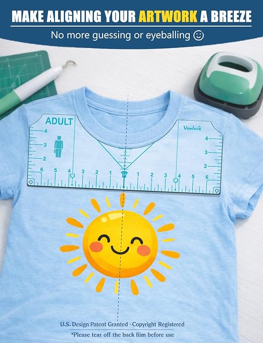 Vowlove T-Shirt Alignment Ruler for Vinyl Placement and Heat Press Designs | Reusable Template for Vinyl Transfers and Custom Apparel, Ensuring Consistent Front and Left Chest Positioning