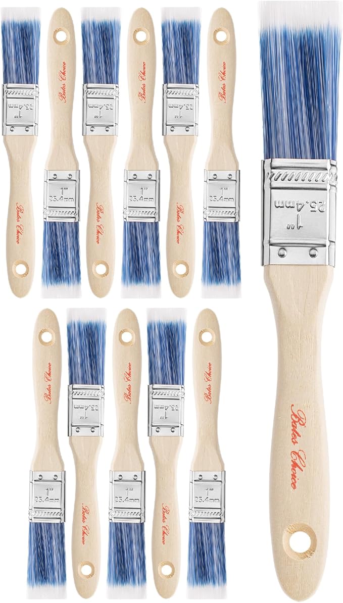 Bates 1-Inch Paint Brushes - 12 Pack, Treated Wood Handle, Stain & Wall Brush