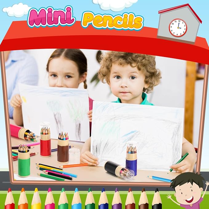24 Sets Mini Drawing Colored Pencils Bulk with Sharpener, 3.5" Small 12 Colors Portable Travel Pencil Set for Easter Graduation Party Favors Supplies