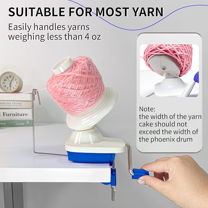SPEENSUN 3.5 OZ Yarn Ball Winder, Low Noise Spinner for Crocheting, Blue | ABS Manual Ball Maker with Non-Slip Table Clamp, Easy Install Knitting Tool, Smooth Operation for Yarns Below Size 5