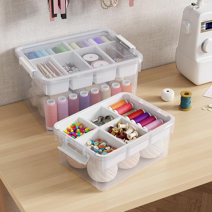80Qt Stackable Storage Bins with Lids Trays Craft Box Organizers, 2Pack,WH